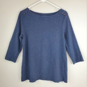 Chico's Size M Blue 3/4 Sleeve Shirt With Shoulder Button Detail